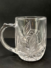 Vintage Mikasa Heavy Etched Crystal Clear Poinsettia Coffee Drink Mug 12 Oz