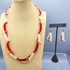Vintage Modernist Retro Clear Red Lucite Geometric Panel Necklace 24    Earrings