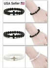 Charm Natural Stone Bracelet Cross Black Lava Matte Beaded Bracelets Handmade