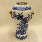 Old Porcelain Blue White Flower Bird Patterned Trace Golden Both Ears Plum Vase