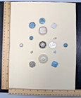 14 Vintage antique  Assorted Blue   White Glass Buttons On Collector Card N899