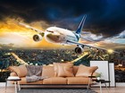 Airpalne Wallpaper Wall Mural Decor Poster Aircraft Plane Night City View Art