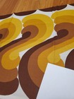 Awesome Rare Vintage Mid Century Retro 70s Yel Tan Brn S Shaped Waves Fabric 