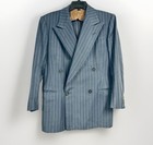 Vtg 1940s British Guild Blue Wool Pinstripe Double Breasted Peak Lapel Jacket 38