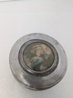 Vtg Aluminum Metal Powder Puff Music Box Victorian Lady  Trinket Decor