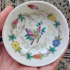 Pair Vtg Chinese Famille Rose Butterfly Melon Porcelain Soy Sauce Dishes