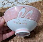 Set Of 2 Porcelain Rice Bowls Running Rabbit - 1 Pink -1 Blue - 4 5  Each