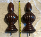Pair Carved Wood Finial Newel Post Caps Architectural Salvage Stair Parts Walnut