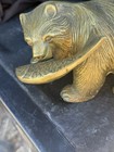 Vintage Brass Bear Figurine With Fish In Mouth 8    Long 5    High  Brass