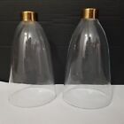 Vintage Pair Of Glass Hurricane Shades With Brass Fitters