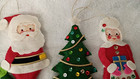 Vtg  Handmade Felt Sequin Christmas Ornaments Lot Of 4 W  Mr    Mrs  Claus  Tree