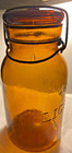 Trade Mark Lightning Honey Amber Quart Fruit Jar W wire Bail nt Wire   Glass Lid