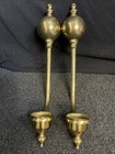 Pair Vtg Brass Wall Candle Sconces Holders Glass Hurricane Globes Euc