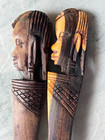 Set Of 3 Unique Carved Wood Serving Spoon   Fork African Made Tribal Folk Art
