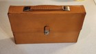 Vintage Travel Bar Set Decanters W Carrying Case Marked Bourbon  Scotch  Vodka