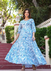 Indian Women Blue Rayon Embroidered Anarkali Flare Kurta Kurti Beautiful Dress