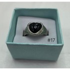 Vintage 2010s Gothic Silver Heart Ring With Glossy Black Stone  Engraved Band