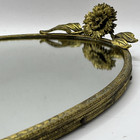 Vtg 1940s Oval 24k Gold Gilt Brass Mirrored Vanity Perfume Tray Floral Filigree