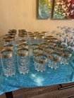 Vintage 47 Pc 5 Style Gold Rim Barware Glass Set Highball Rocks Wine Goblets