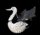 Vintage Pave  Rhinestone Swan Figural Pin carved Crystal Tail bird Brooch fjt