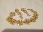 Vintage Orena Gold Tone Aqua Stone Bracelet   Clip On Drop Earrings Jewelry Set