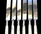 6 Antique Mop Handle Sterling Ferrules   Blades Signed Dinner Knives Xlnt Cond 