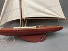 Lg  Vintage Wooden Pond Yacht Model Sailboat   W  Sail Cloth  24  Long X 30 5  T 