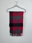 100  Cashmere Scarf Scotland Unisex Red Gray Tartan Check Fringe Soft Luxury Euc