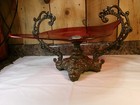 Gorgeous Antique Art Nouveau Ornate Brass   Ruby Red Glass Centerpiece