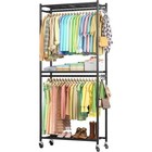 Heavy Duty Clothes Rack Storage W  Wheels Mesh Shelves Closet Organizer New