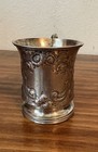 Antique 19th C American Coin Silver Repousse Engraved Christening Mug C 1840s