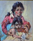 Native American Woman And A Child By Santa Fe Artist Vladan Stiha  1908 - 1992 