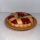 Vintage Ceramic Cherry Pie Keeper Covered Dish Lattice Crust 10  Minor Chip