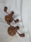 2 Vintage Wooden Candelabra Three Arm Candle Stick Holder Wood
