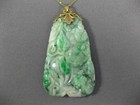 Antique Extra Large Aaa Jade 14kt Yellow Gold Hand Carved Flower Pendant  26671