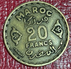 Vintage  1371 1952 Morocco 20 Francs Coin-may632