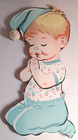 Vtg 1950 s 6 Pc Nursery Wall Decor Praying Boy Girl Dog Owl Cow Bunny Dolly Toy
