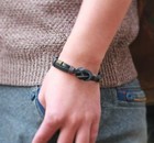 Urban Vintage Style Genuine Black Knotted Leather Bracelet