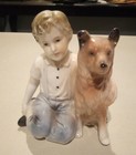 Vintage Decor Porcelain Ceramic Girl   Her Dog Figurine Made In Japan