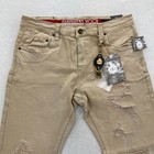 Smugglers Moon Jeans Mens 36x32 Khaki Beige Denim Button Fly Roll Up Distressed
