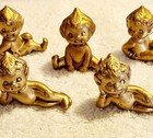 Vintage Die Cast Figurines Pixies Elf Set Of 5 Gold Painted Ceramic Small D  cor