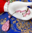 Antique Art Deco Pink Opaline Glass Beads Pendant Chain Necklace Flapper 1920s