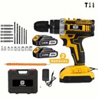 Hammer Drill Cordless Brushless Impact Driver Combo Kit With 2 Battery   Charger
