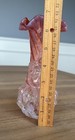 Antique Victorian Era Blown Pink Art Glass 7    Vase W  Applied Flower Ruffle Top