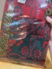 Vtg Fallani Cohn Christmas Tablecloth Green Red Weaved 52x70  Oblong Fringe