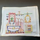 Vintage Completed Needlepoint  Cottagecore Cozy Shabby Chic Bathroom 11 5x9 5   