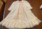 Vtg 2-piece Martha   s Miniatures Crochet  Lacy Overlay Baby Dress Gown Romper