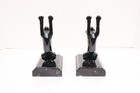 Vintage Bookends Art Deco Frankart Sarsaparilla Black Cats Yawn Stretch Pair