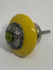 Set Of 5 Large 2 25  Vintage Yellow Ceramic Metal Cabinet Knob Drawer Pull Retro