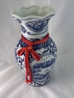 Blue White Asian Fine Porcelain Tall Vase 12  Tall